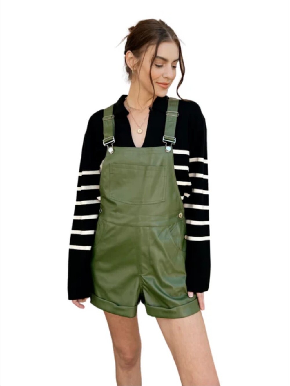 Weworewhat Basic Vegan Leather Short Overall - Size S